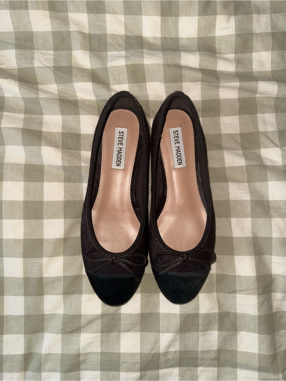 Steve Madden Dark Brown and Black Ballet Flats with Bow Accent